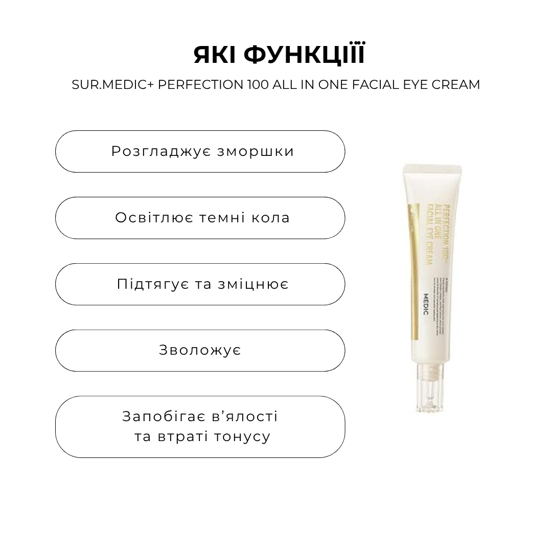 Пептидний крем для повік із частинками золота SUR.MEDIC+ PERFECTION 100 ALL IN ONE FACIAL EYE CREAM 35 мл - Зображення 2