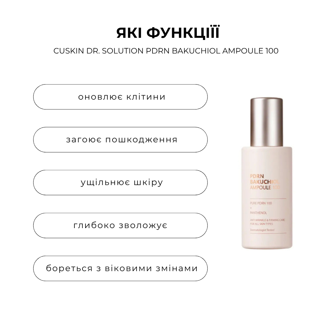 Регенеруючий серум з полінуклеотидами та бакучіолом Cuskin Dr. Solution Pdrn Bakuchiol Ampoule 100 35 мл - Зображення 2