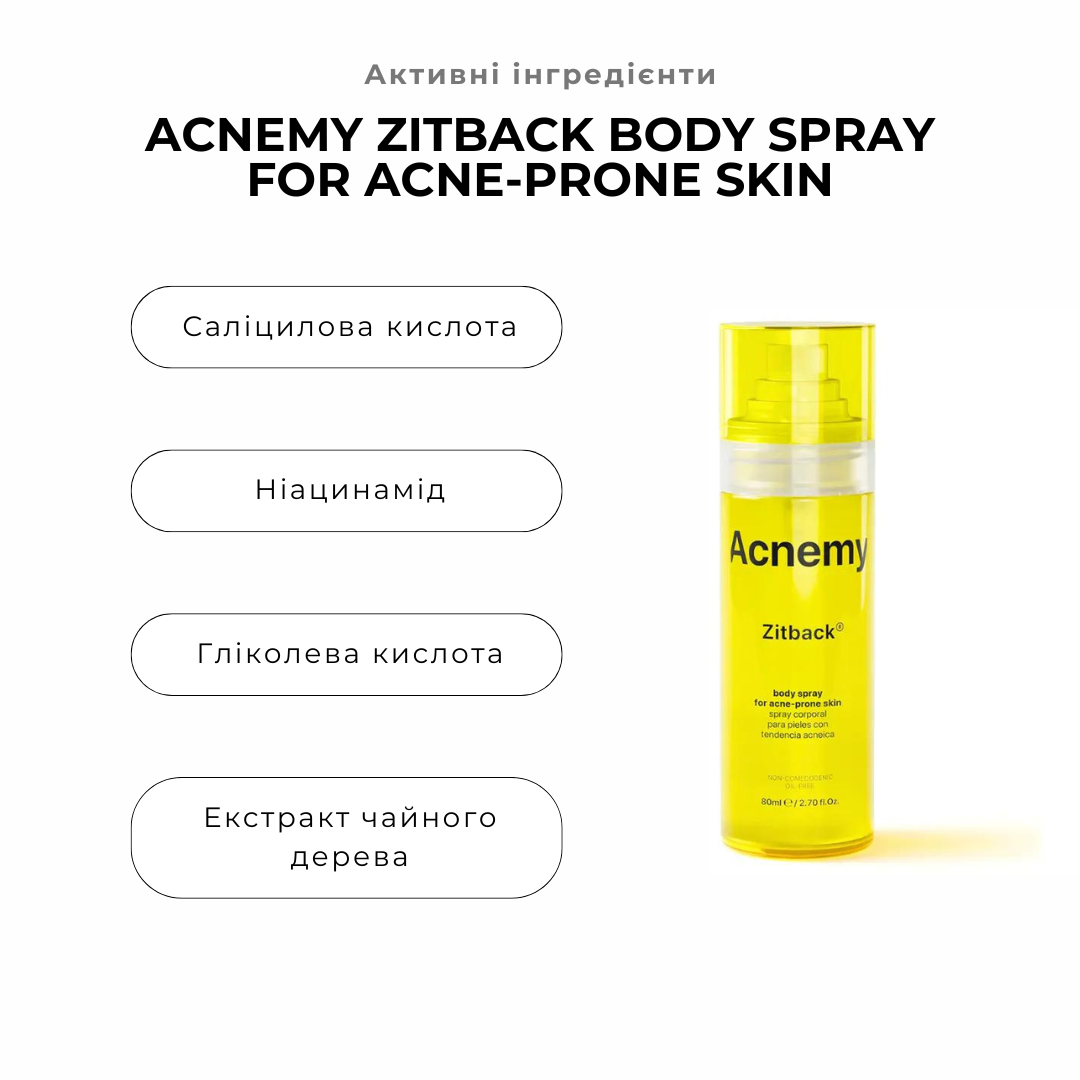 Спрей для проблемної шкіри тіла з акне - Acnemy ZITBACK Body Spray for Acne-Prone Skin 80мл - Зображення 3