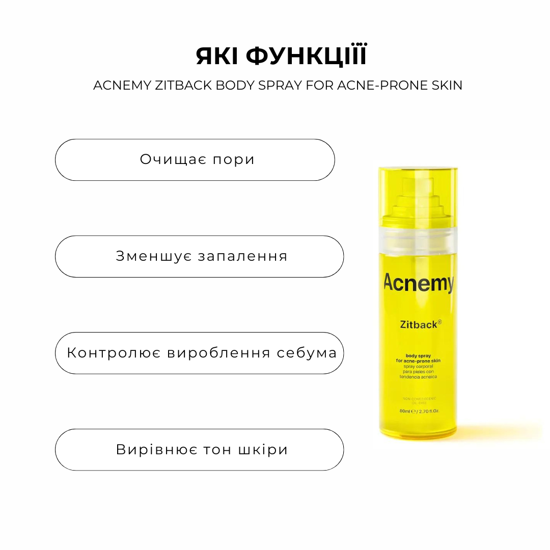 Спрей для проблемної шкіри тіла з акне - Acnemy ZITBACK Body Spray for Acne-Prone Skin 80мл - Зображення 2