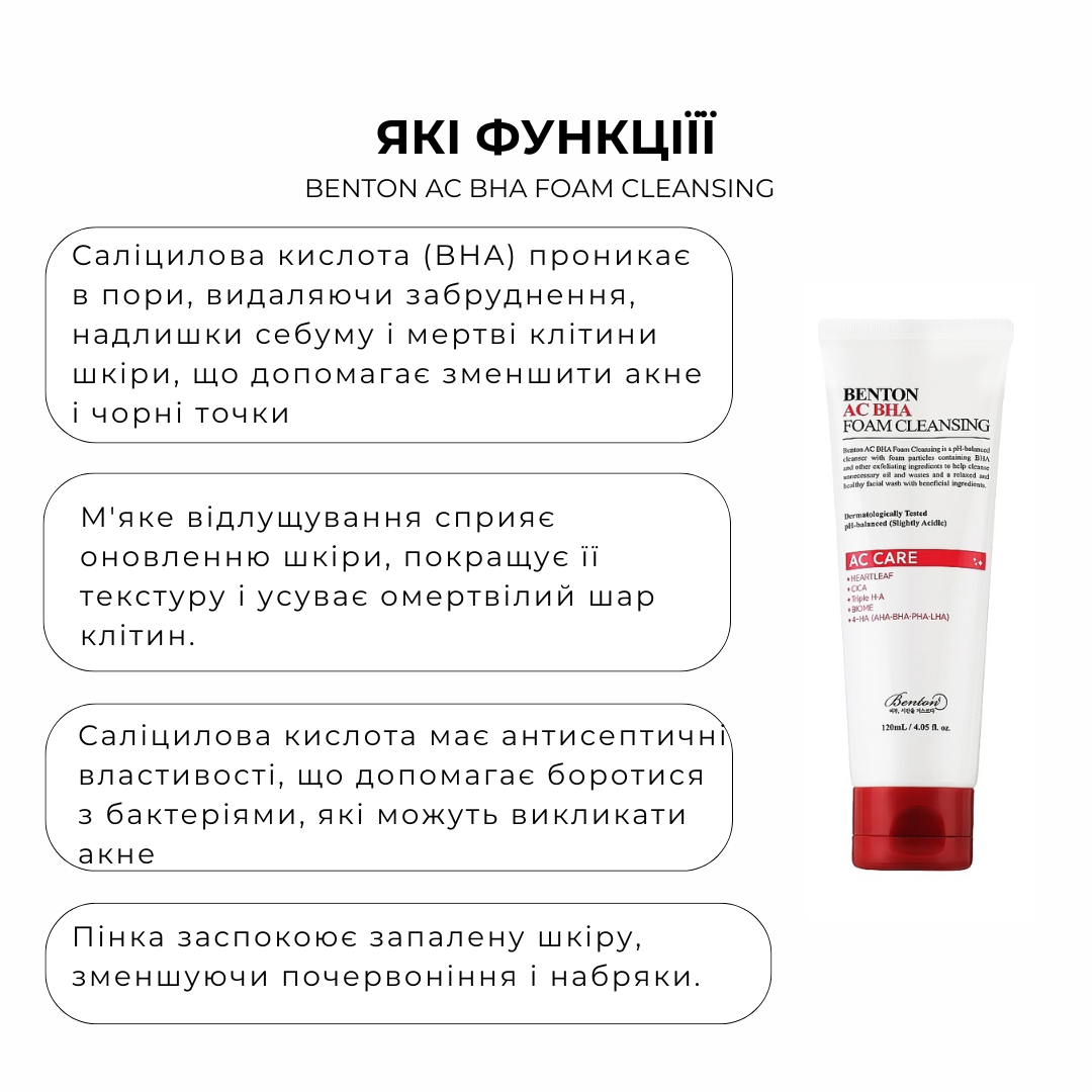 Гель-пінка з саліциловою кислотою - Benton AC BHA Foam Cleansing 120мл - Зображення 2