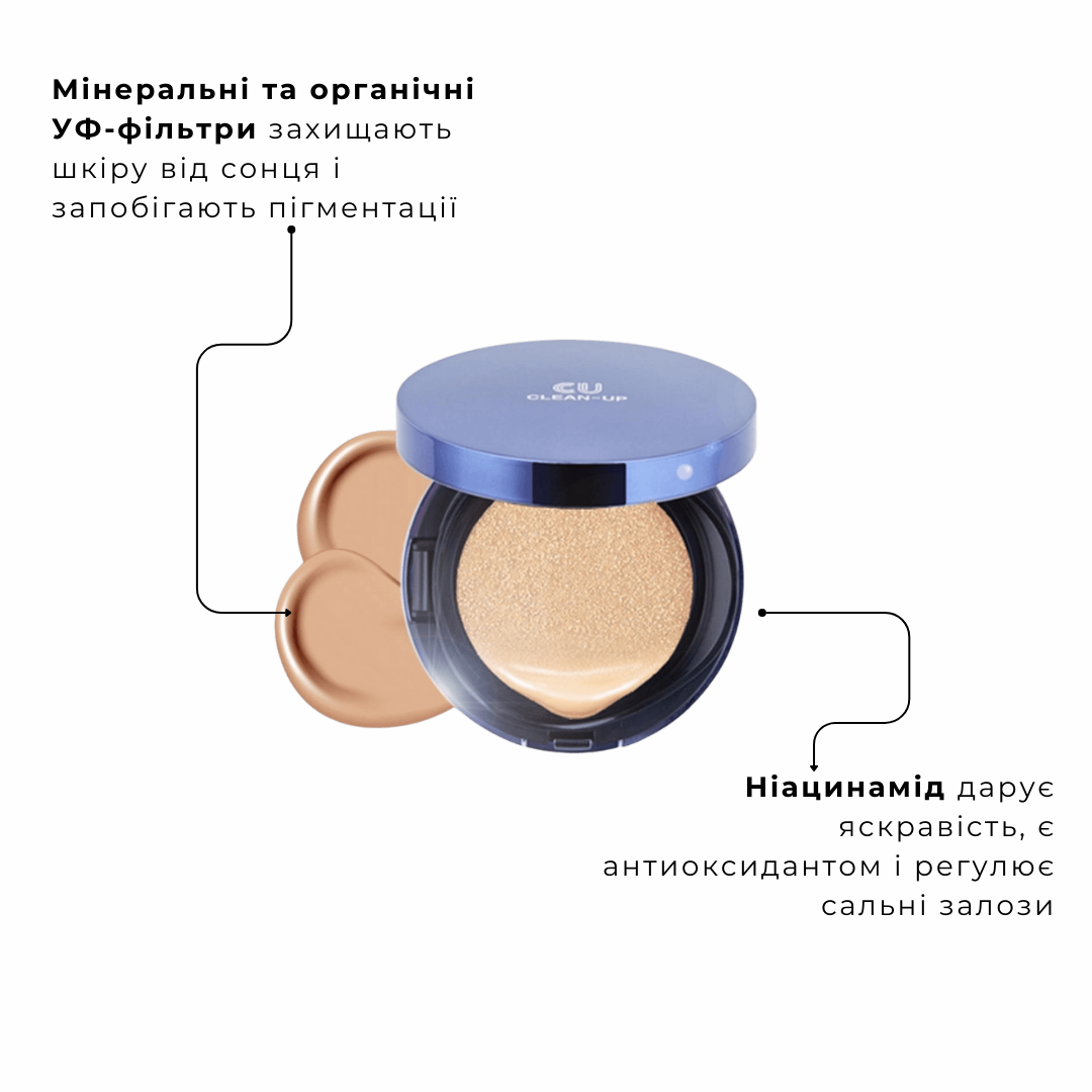 Кушон зі змінним блоком - CUSKIN Clean-up Skinfit Cushion Pact (SPF 50+/PA+++) 23 відтінок - Зображення 3