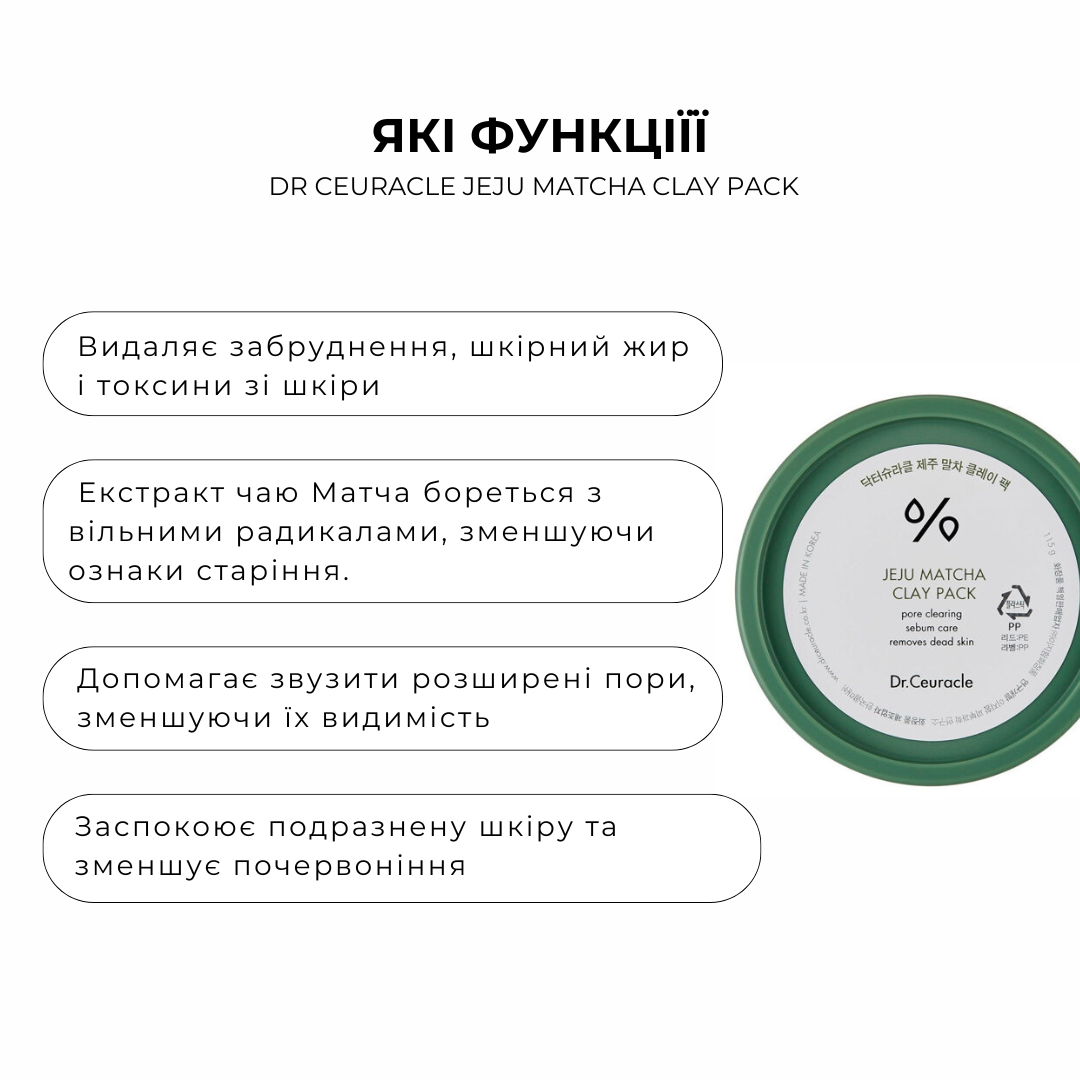 Очищуюча глиняна маска з чаєм Матча - Dr.Ceuracle Jeju Matcha Clay Pack 115г - Зображення 2